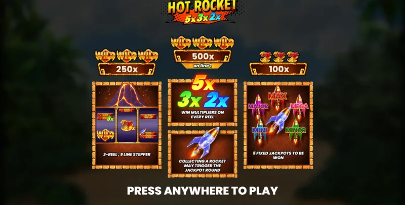 Hot Rocket 5x 3x 2x - glavni meni sa bubnjevima i dugmetom za pokretanje